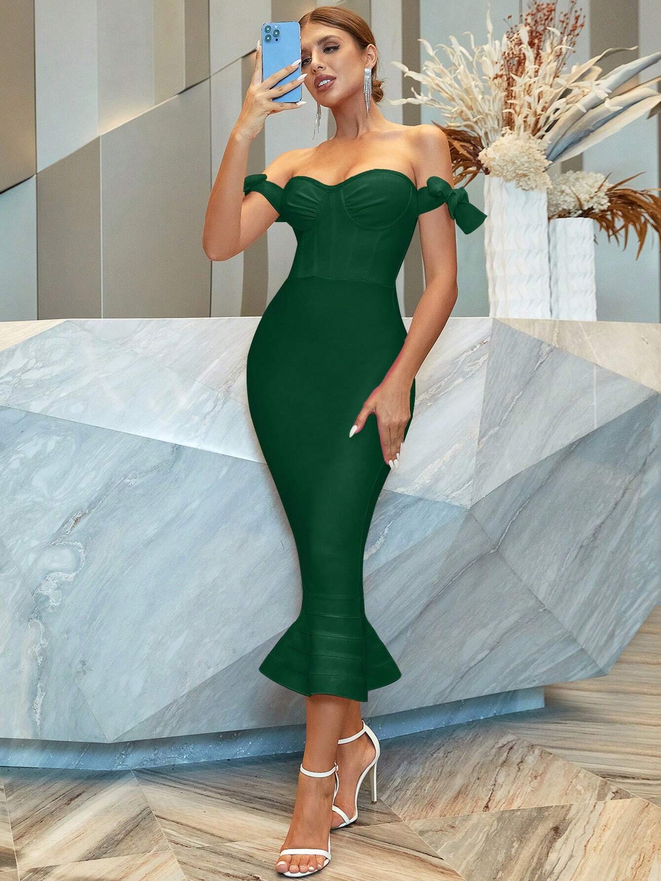 ADYCE Off Shoulder Mermaid Hem Cocktail Party Bandage Dress - Xpressa