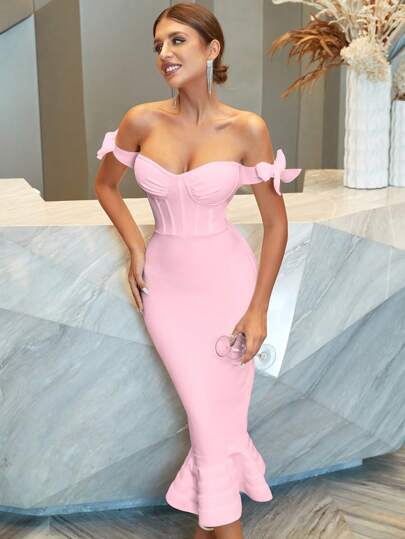 ADYCE Off Shoulder Mermaid Hem Cocktail Party Bandage Dress - Xpressa