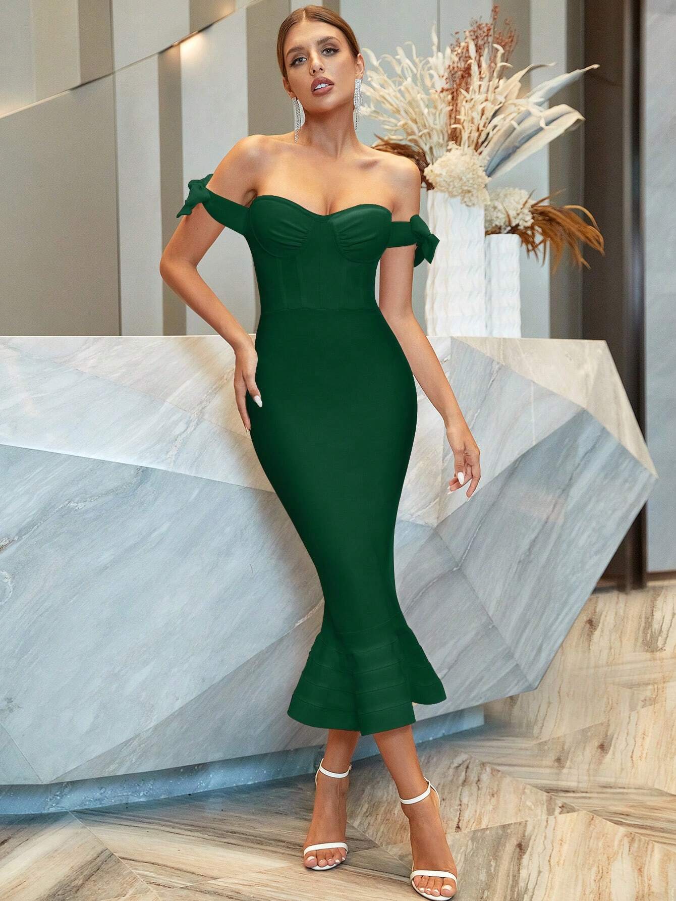 ADYCE Off Shoulder Mermaid Hem Cocktail Party Bandage Dress - Xpressa