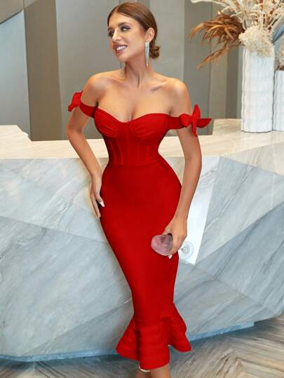 ADYCE Off Shoulder Mermaid Hem Cocktail Party Bandage Dress - Xpressa