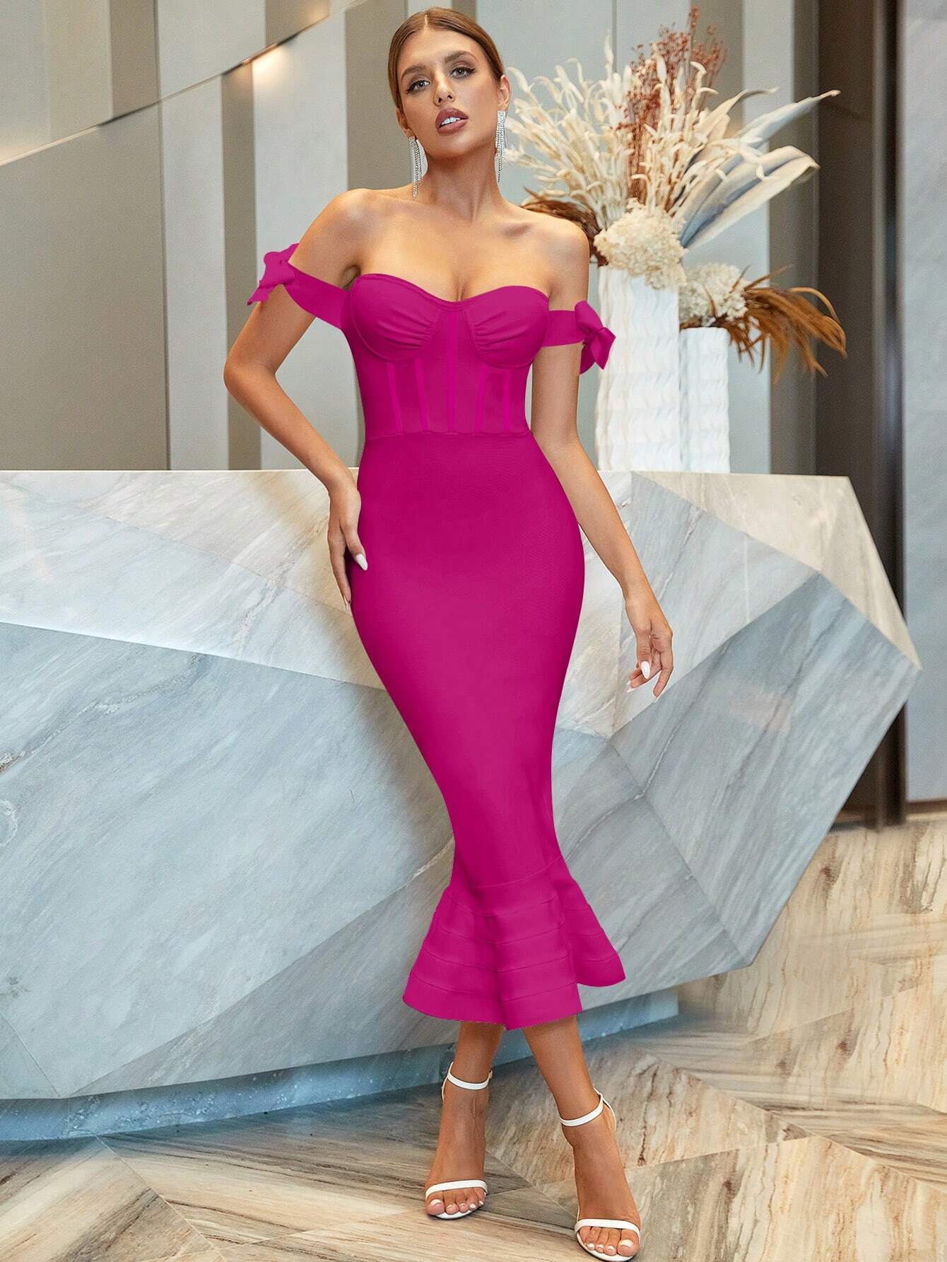 ADYCE Off Shoulder Mermaid Hem Cocktail Party Bandage Dress - Xpressa