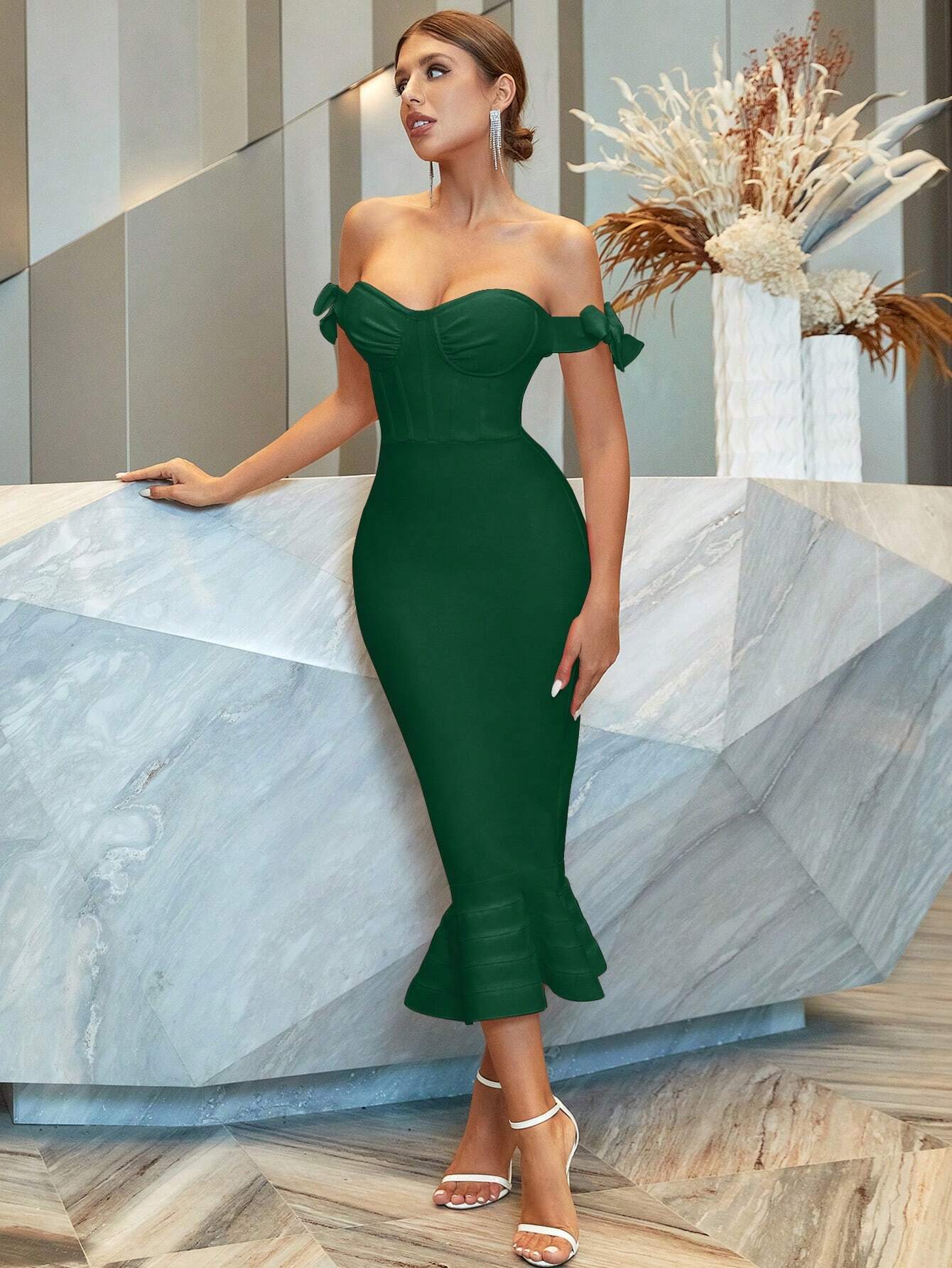 ADYCE Off Shoulder Mermaid Hem Cocktail Party Bandage Dress - Xpressa