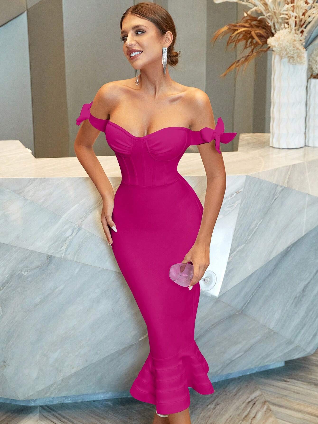 ADYCE Off Shoulder Mermaid Hem Cocktail Party Bandage Dress - Xpressa