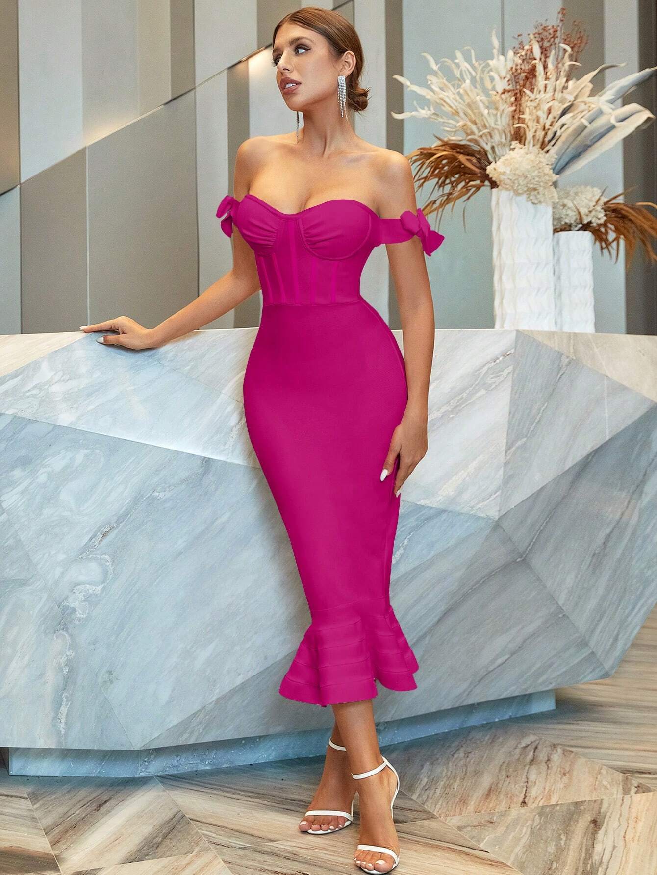 ADYCE Off Shoulder Mermaid Hem Cocktail Party Bandage Dress - Xpressa