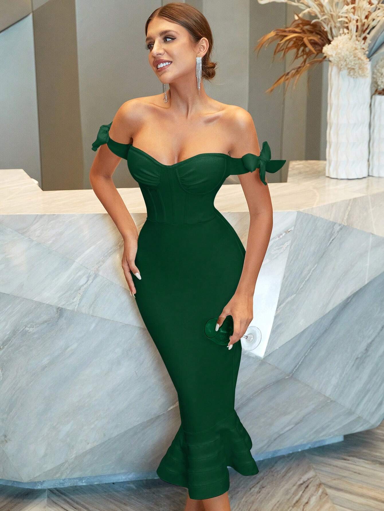 ADYCE Off Shoulder Mermaid Hem Cocktail Party Bandage Dress - Xpressa
