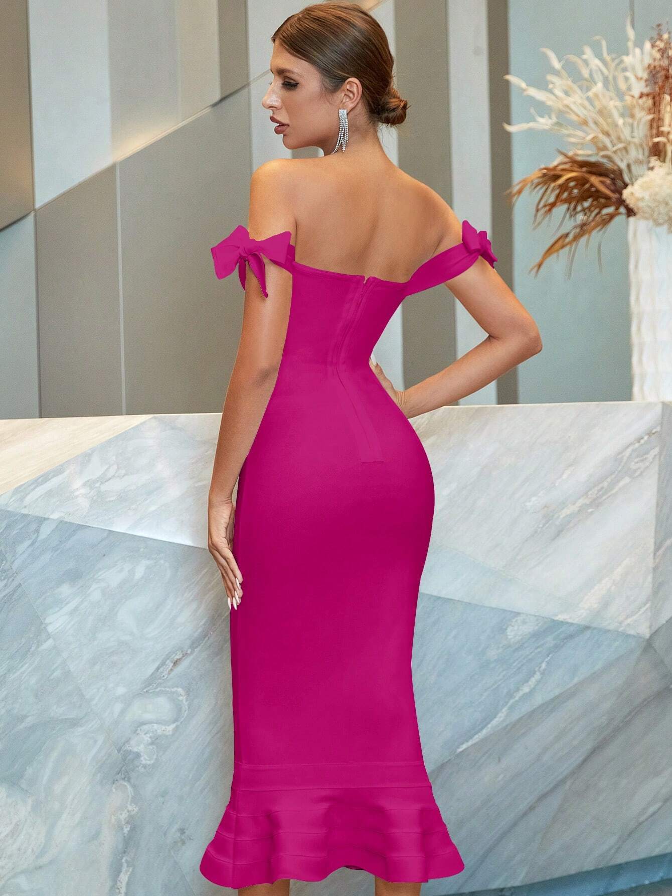 ADYCE Off Shoulder Mermaid Hem Cocktail Party Bandage Dress - Xpressa