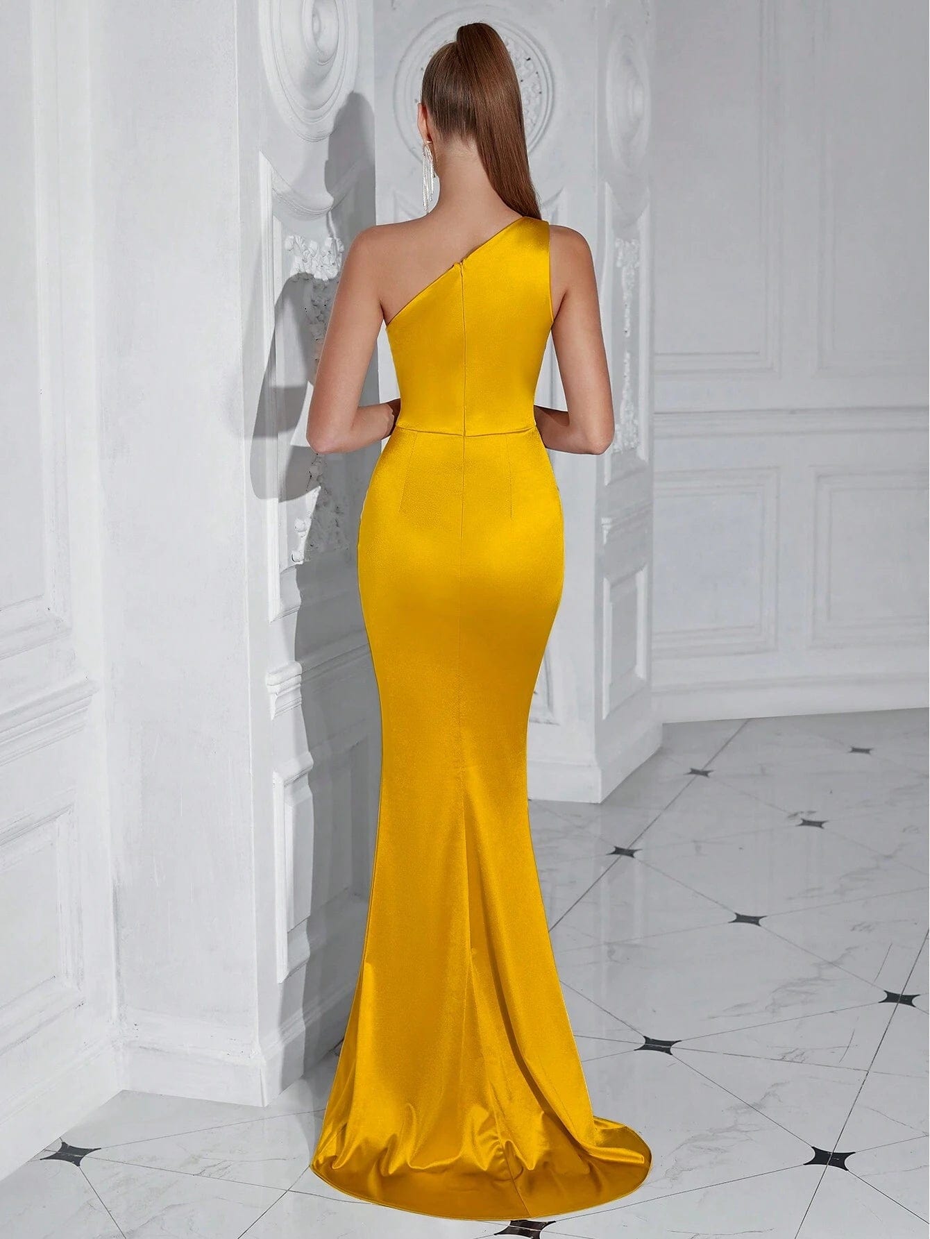 ADYCE One Shoulder Ruffle & High Slit Party Prom Dress - Xpressa