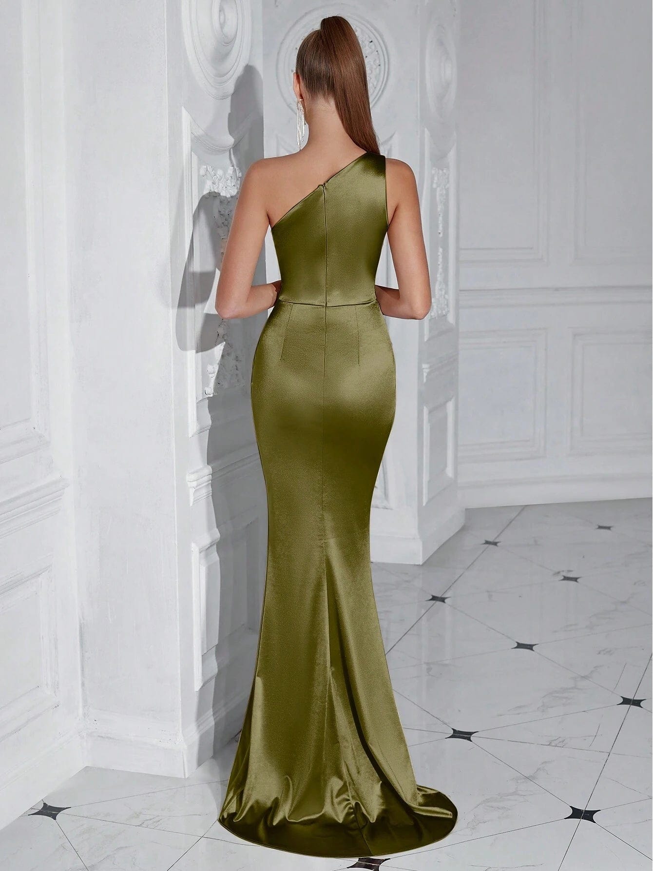 ADYCE One Shoulder Ruffle & High Slit Party Prom Dress - Xpressa