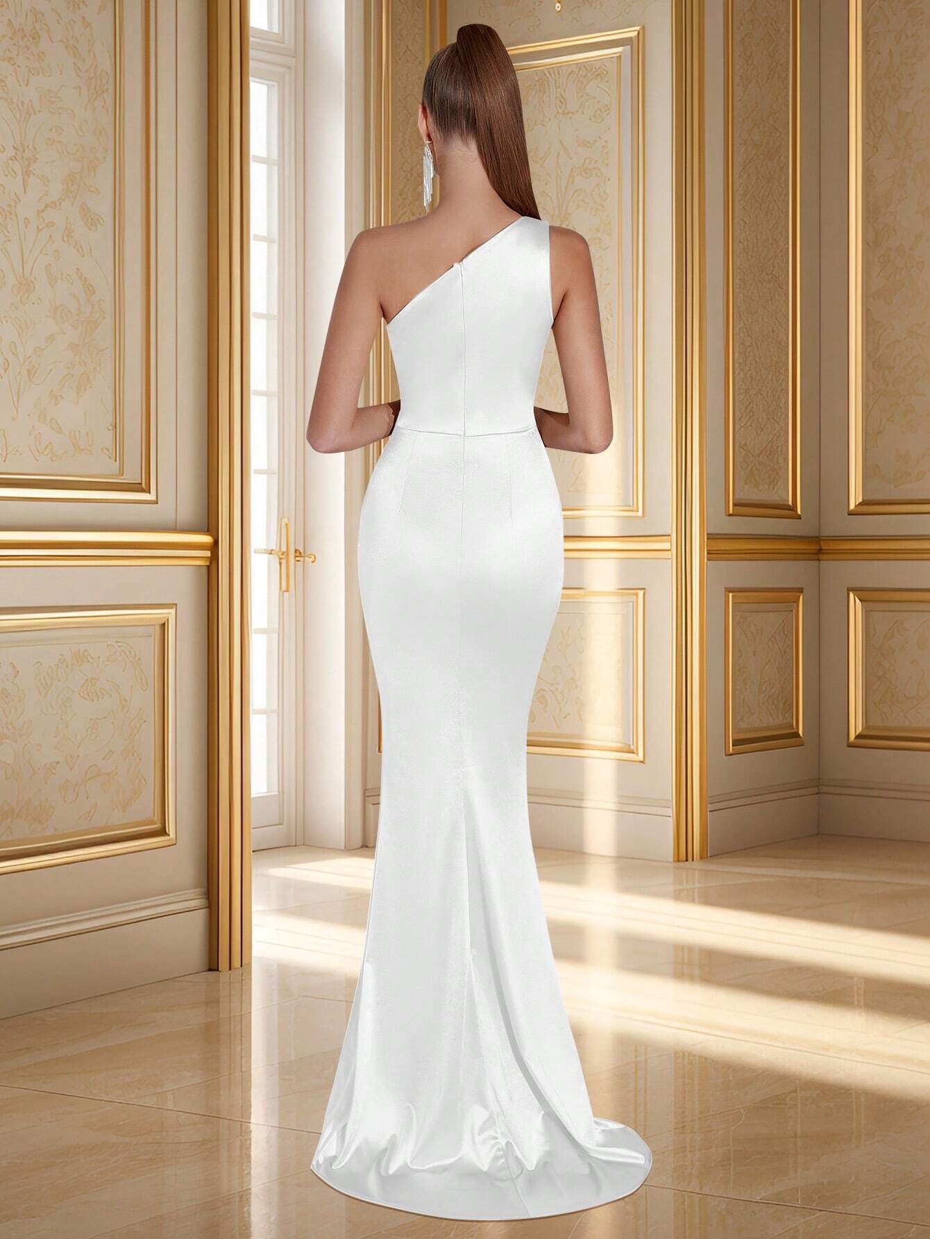 ADYCE One Shoulder Ruffle & High Slit Party Prom Dress - Xpressa