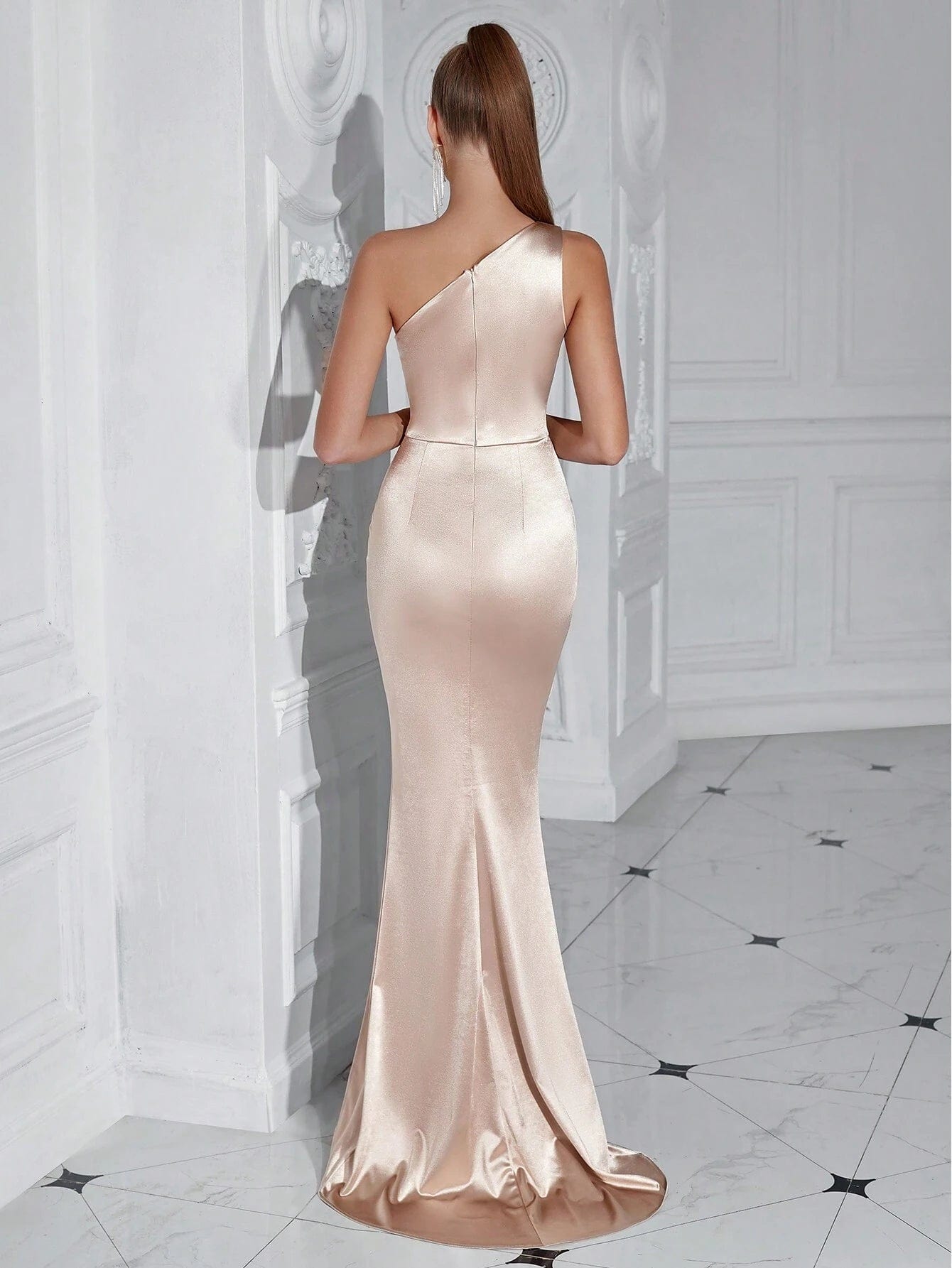 ADYCE One Shoulder Ruffle & High Slit Party Prom Dress - Xpressa
