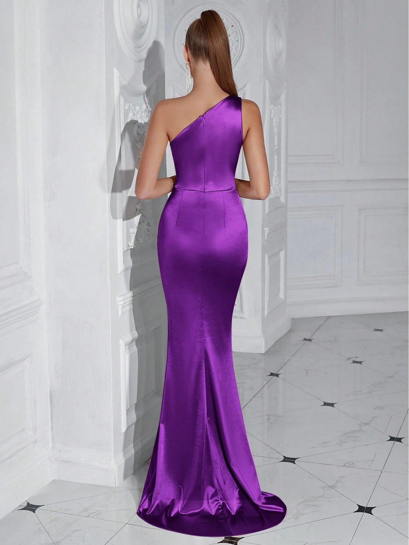 ADYCE One Shoulder Ruffle & High Slit Party Prom Dress - Xpressa