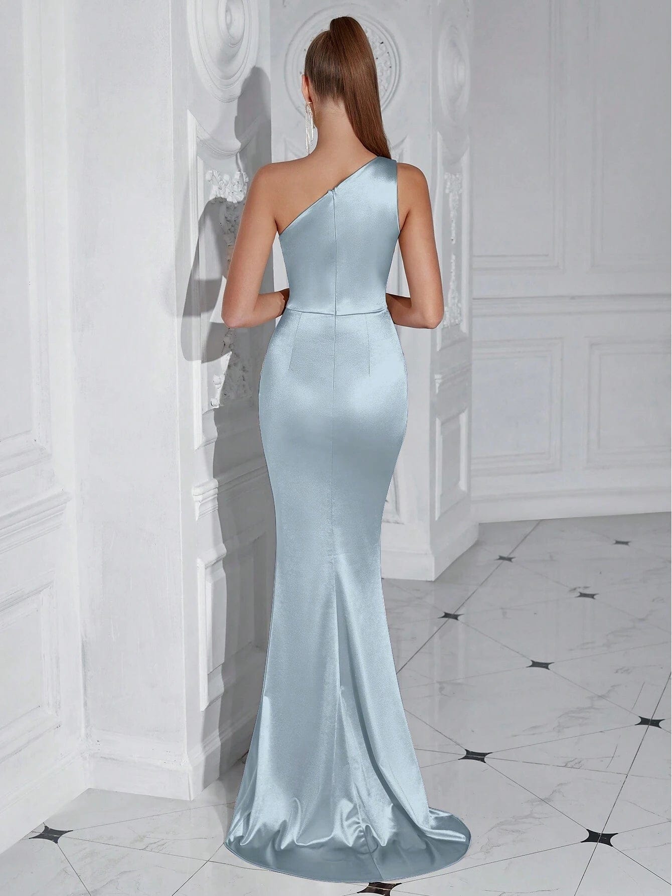 ADYCE One Shoulder Ruffle & High Slit Party Prom Dress - Xpressa
