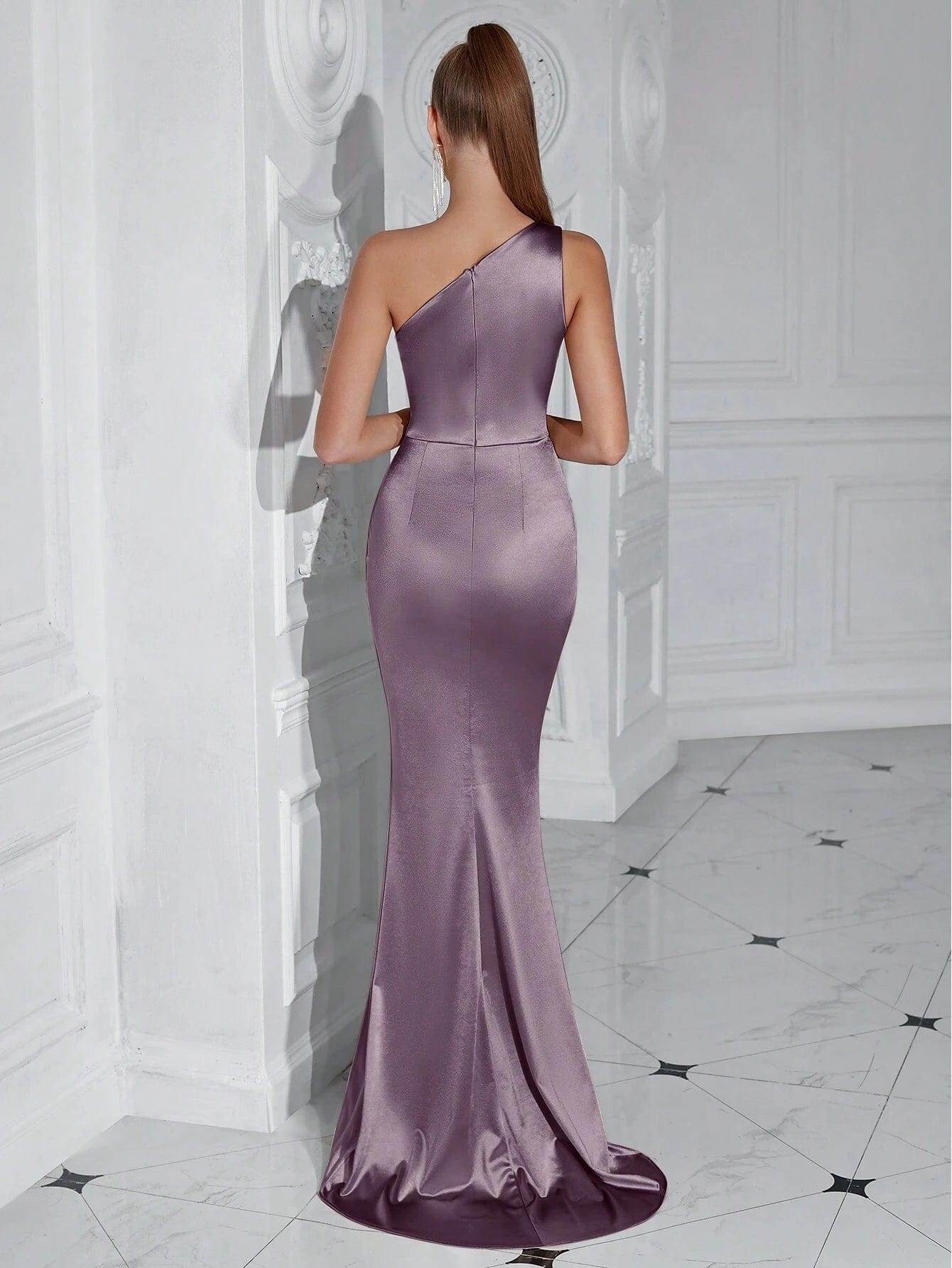 ADYCE One Shoulder Ruffle & High Slit Party Prom Dress - Xpressa