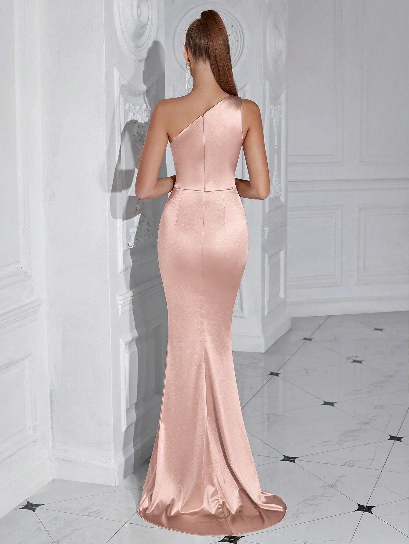 ADYCE One Shoulder Ruffle & High Slit Party Prom Dress - Xpressa