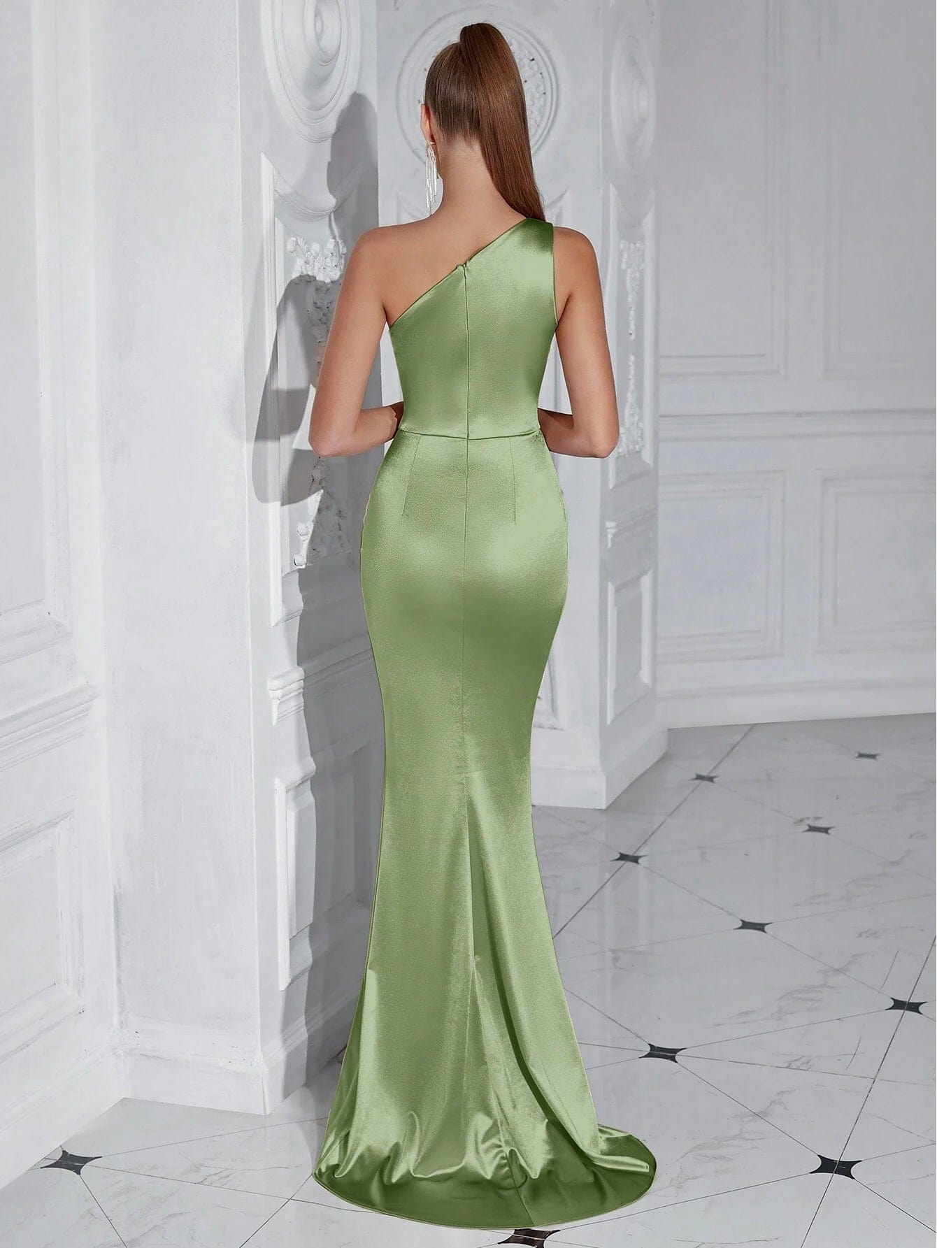 ADYCE One Shoulder Ruffle & High Slit Party Prom Dress - Xpressa