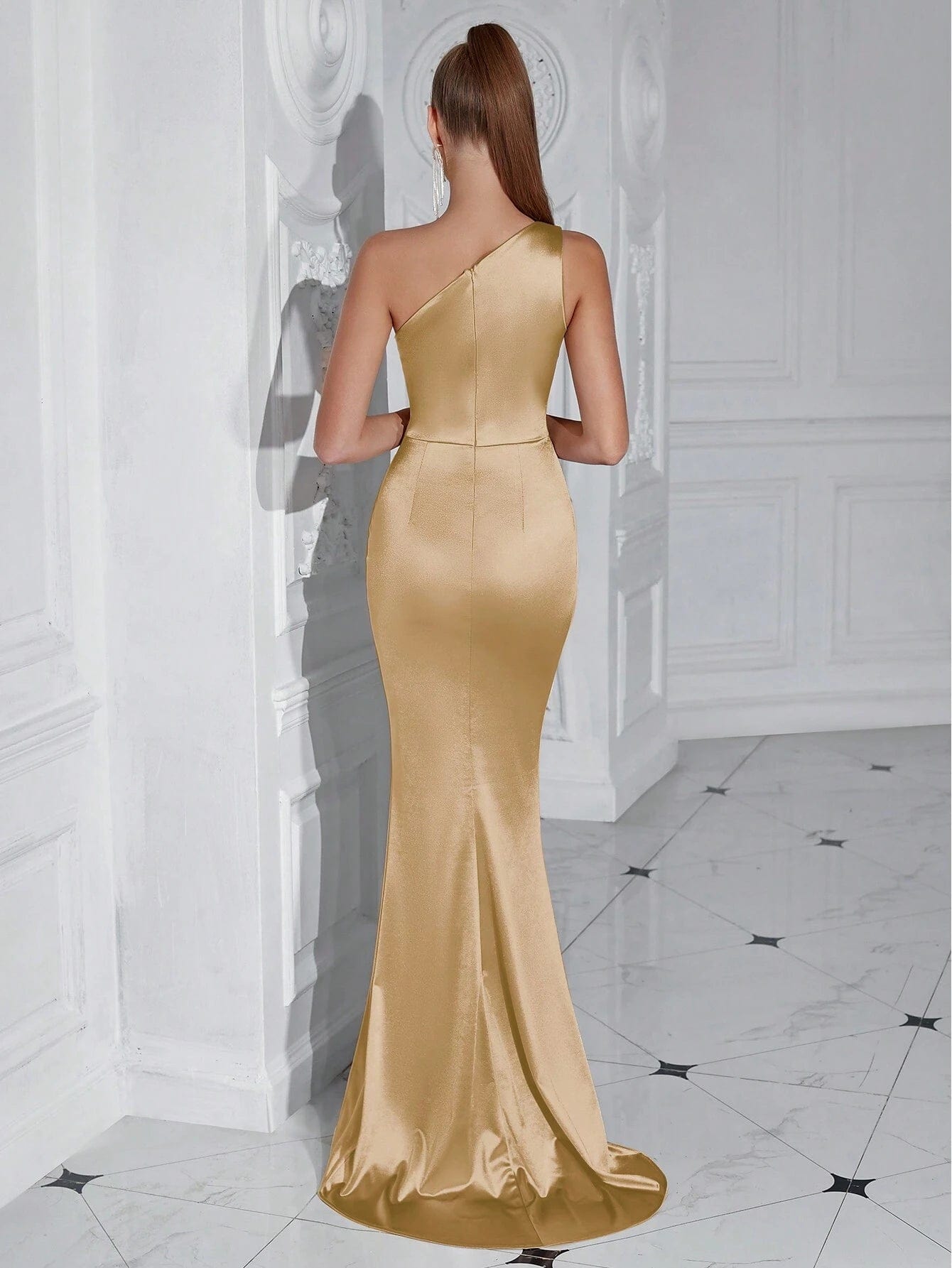 ADYCE One Shoulder Ruffle & High Slit Party Prom Dress - Xpressa