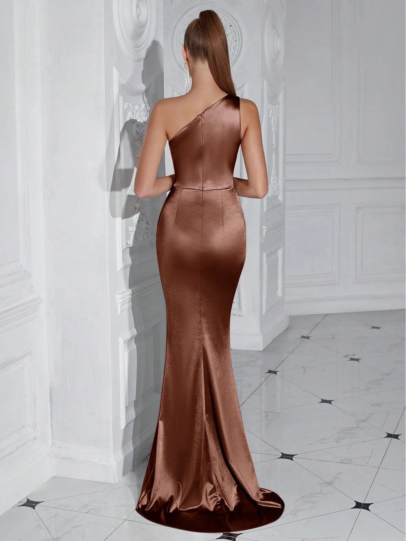 ADYCE One Shoulder Ruffle & High Slit Party Prom Dress - Xpressa