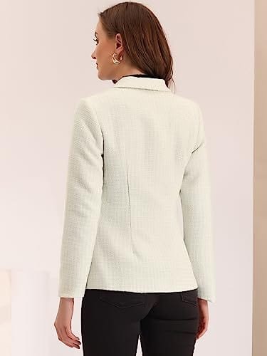 Allegra K Tweed Blazer for Women's Notch Lapels Double Breasted Plaid Jacket Work Office Blazer - Xpressa