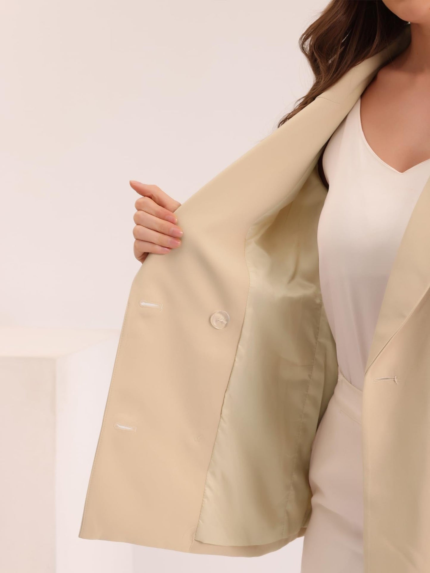 Allegra K Women's Notched Lapel Double Breasted Work Formal Blazer Jacket - Xpressa