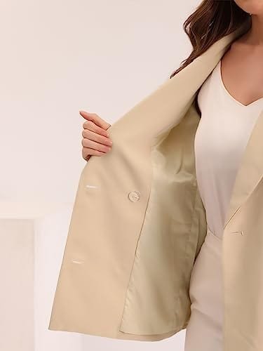 Allegra K Women's Notched Lapel Double Breasted Work Formal Blazer Jacket - Xpressa