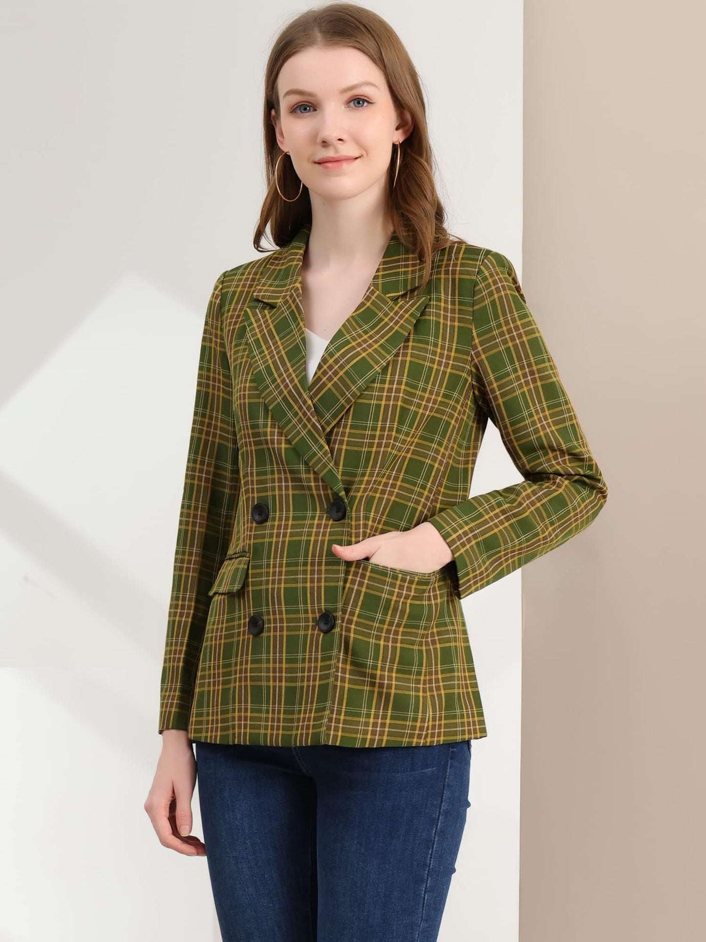 Allegra K Women's Notched Lapel Double Breasted Work Formal Blazer Jacket - Xpressa
