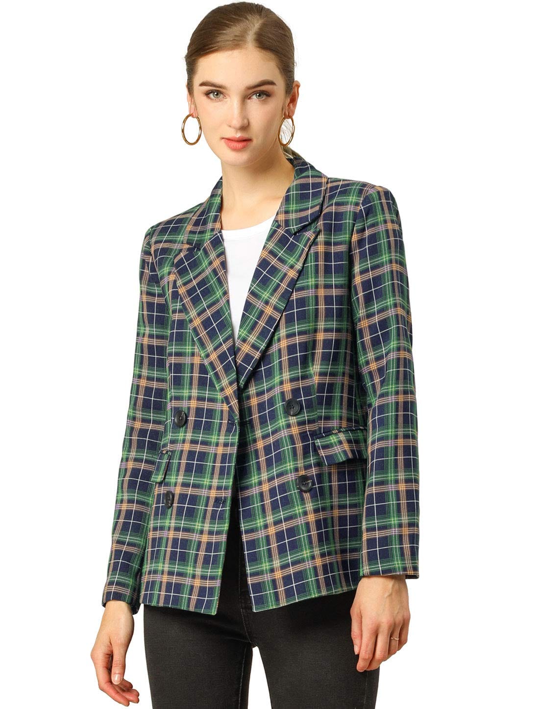Allegra K Women's Notched Lapel Double Breasted Work Formal Blazer Jacket - Xpressa
