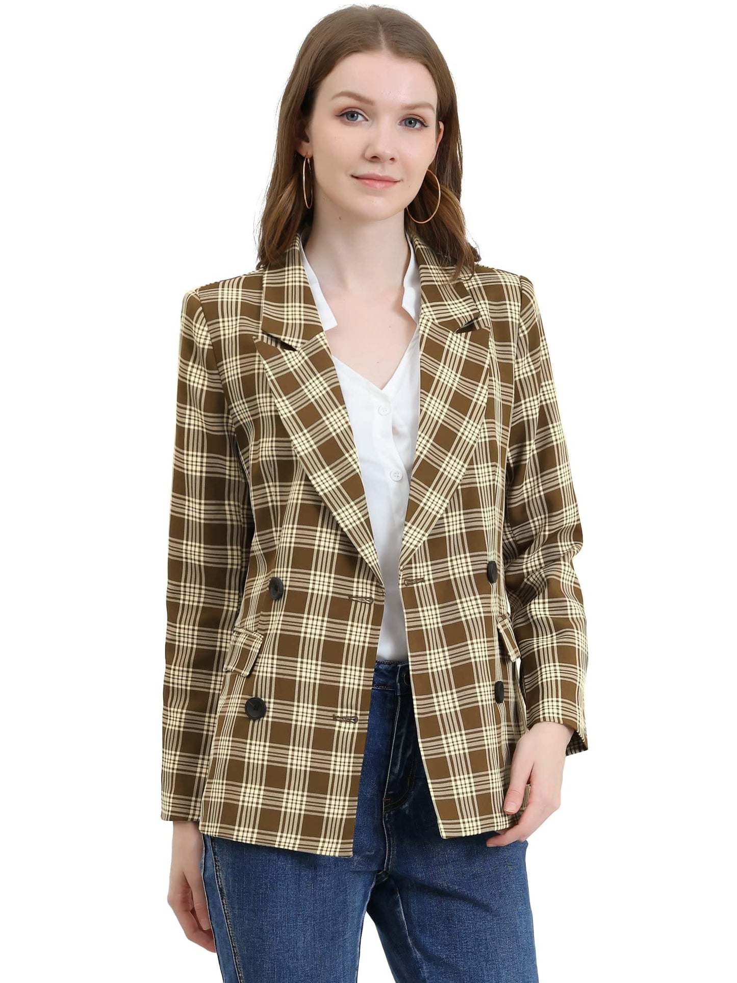 Allegra K Women's Notched Lapel Double Breasted Work Formal Blazer Jacket - Xpressa