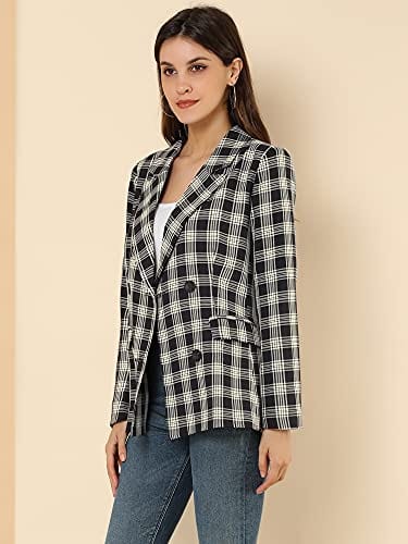 Allegra K Women's Notched Lapel Double Breasted Work Formal Blazer Jacket - Xpressa