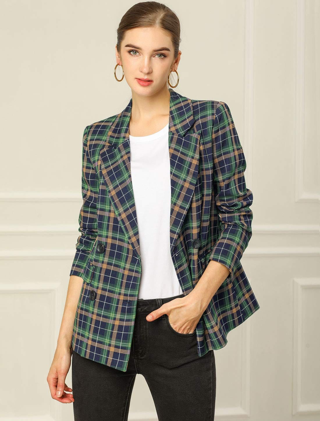 Allegra K Women's Notched Lapel Double Breasted Work Formal Blazer Jacket - Xpressa