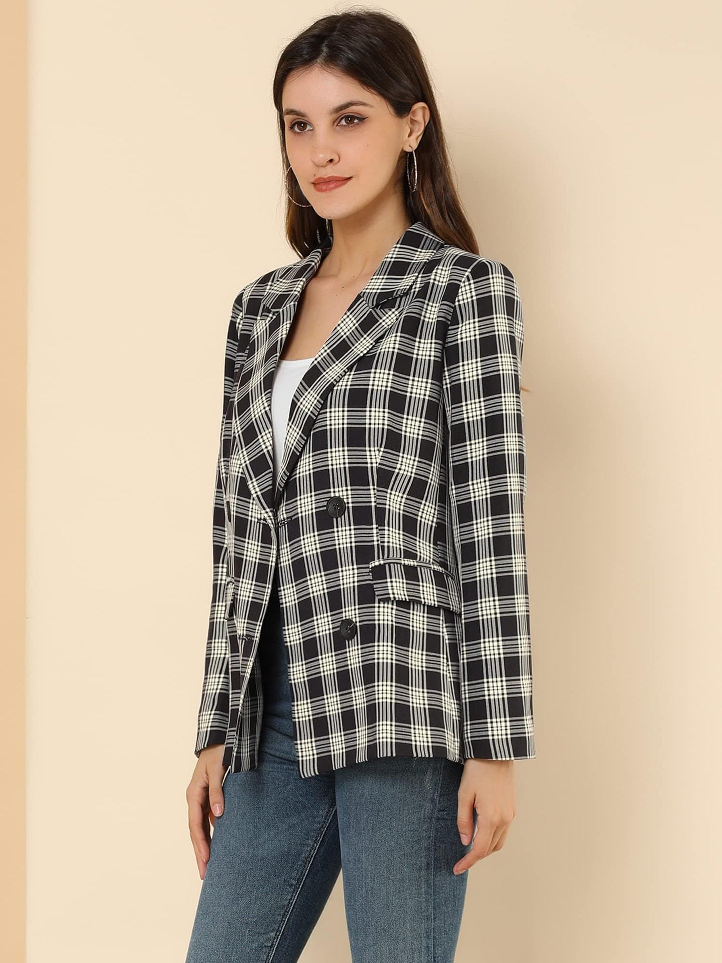 Allegra K Women's Notched Lapel Double Breasted Work Formal Blazer Jacket - Xpressa