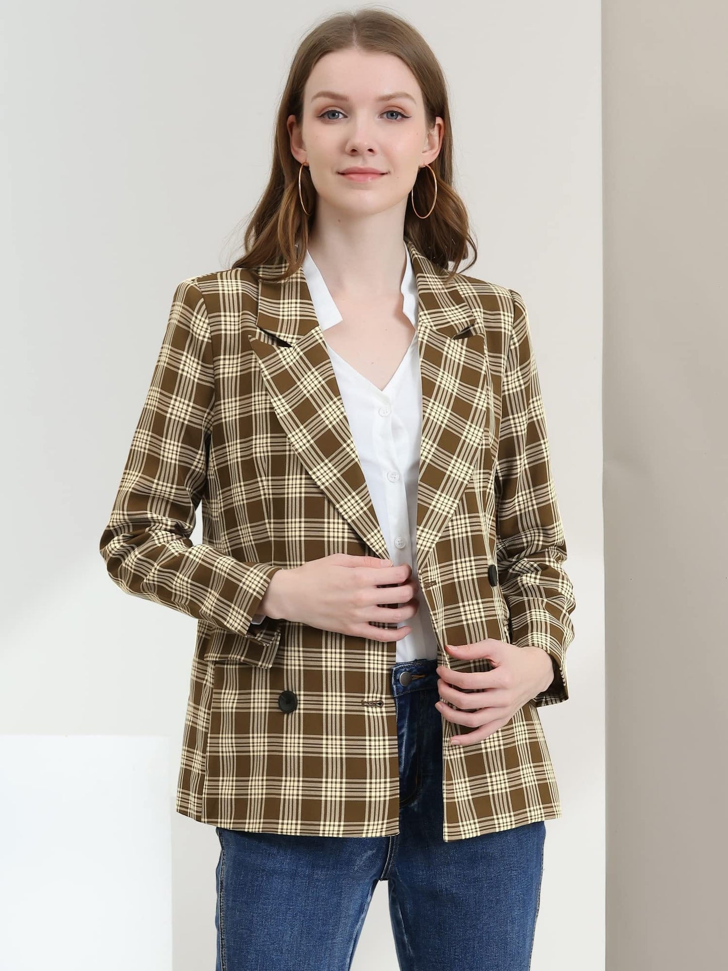 Allegra K Women's Notched Lapel Double Breasted Work Formal Blazer Jacket - Xpressa