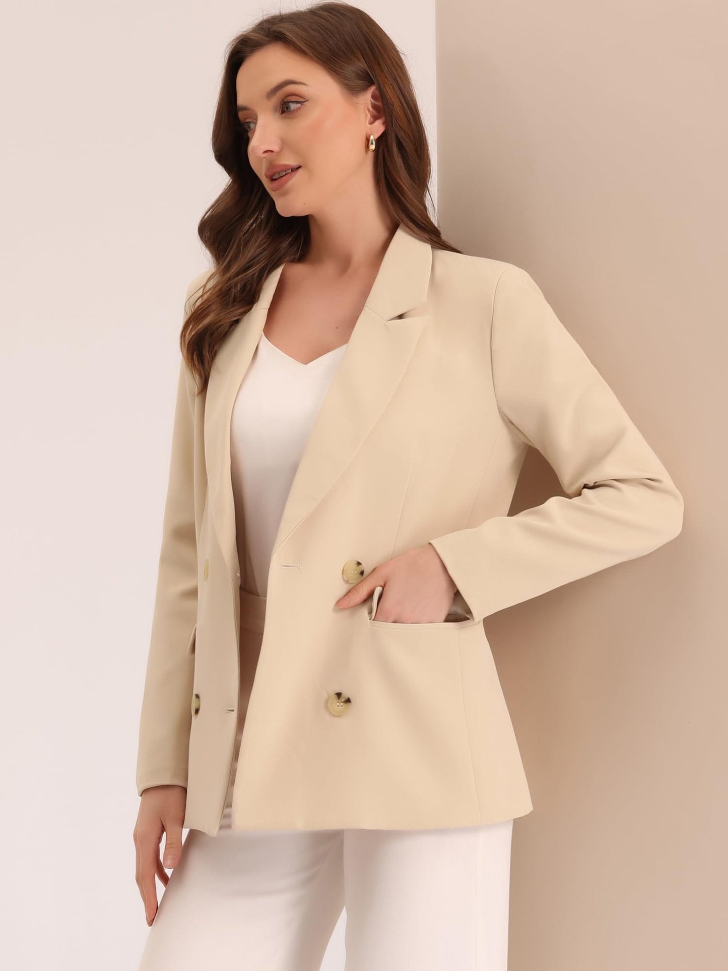 Allegra K Women's Notched Lapel Double Breasted Work Formal Blazer Jacket - Xpressa