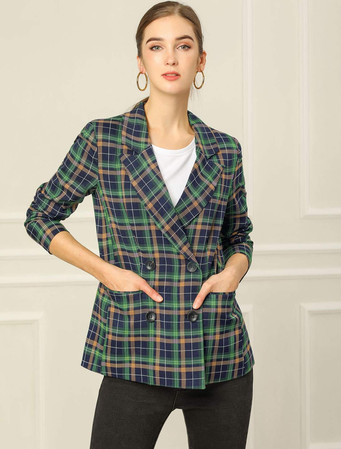 Allegra K Women's Notched Lapel Double Breasted Work Formal Blazer Jacket - Xpressa