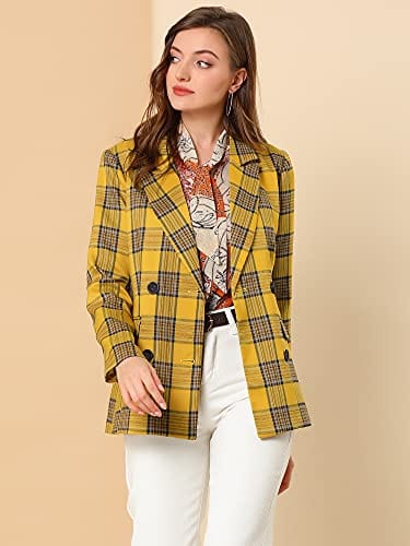 Allegra K Women's Notched Lapel Double Breasted Work Formal Blazer Jacket - Xpressa