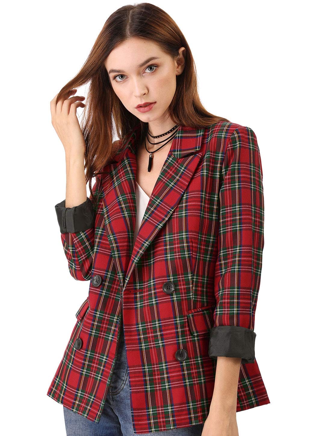 Allegra K Women's Notched Lapel Double Breasted Work Formal Blazer Jacket - Xpressa