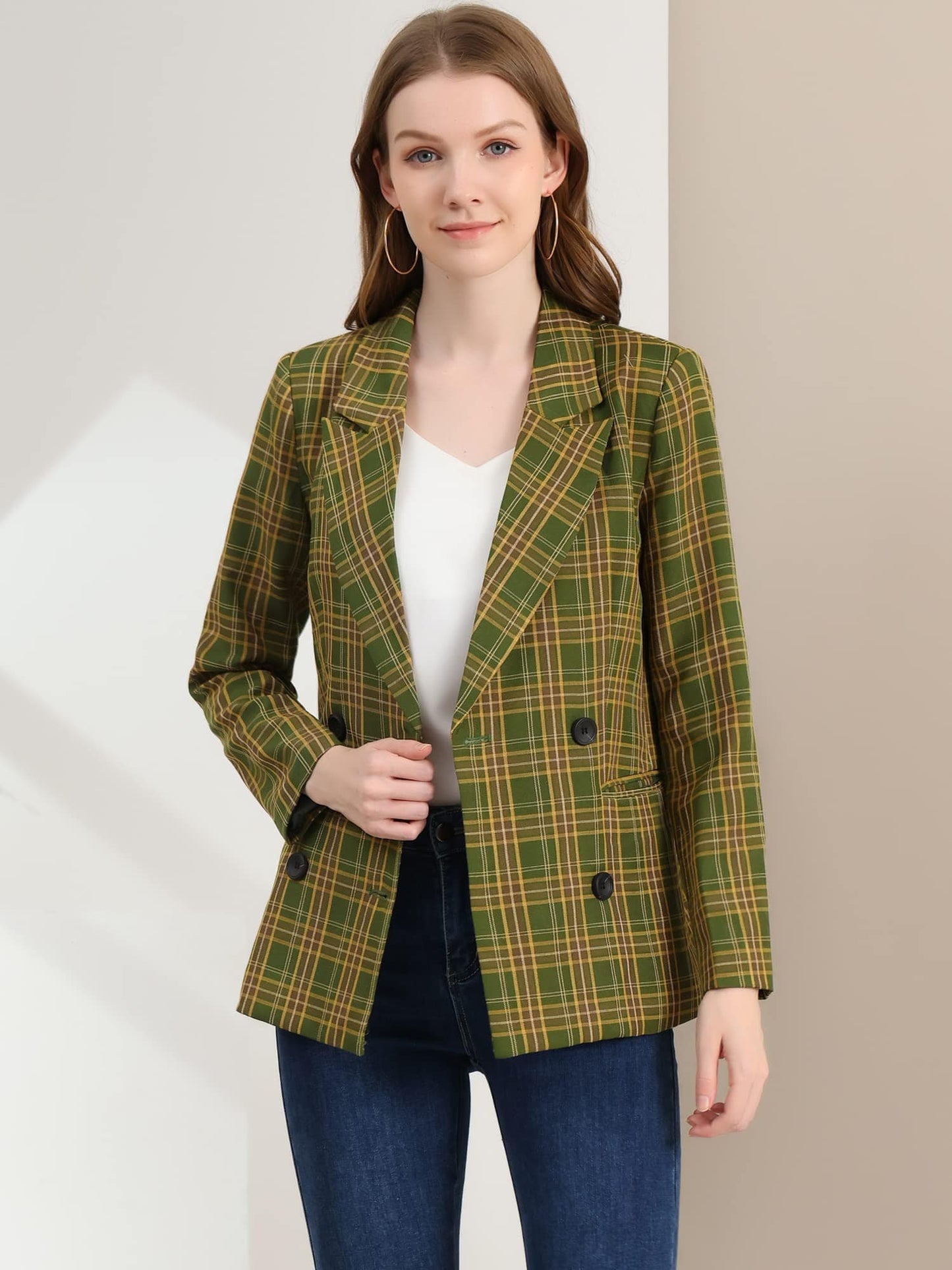 Allegra K Women's Notched Lapel Double Breasted Work Formal Blazer Jacket - Xpressa