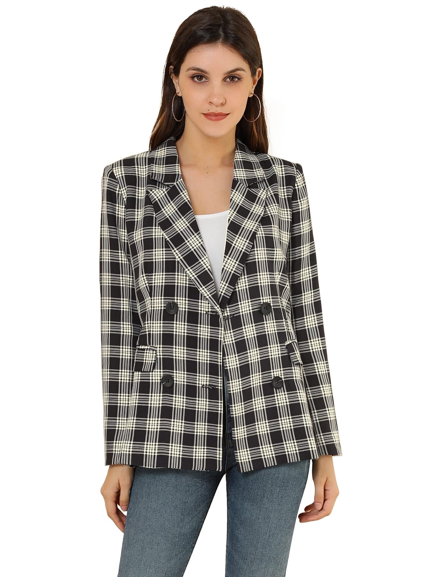 Allegra K Women's Notched Lapel Double Breasted Work Formal Blazer Jacket - Xpressa