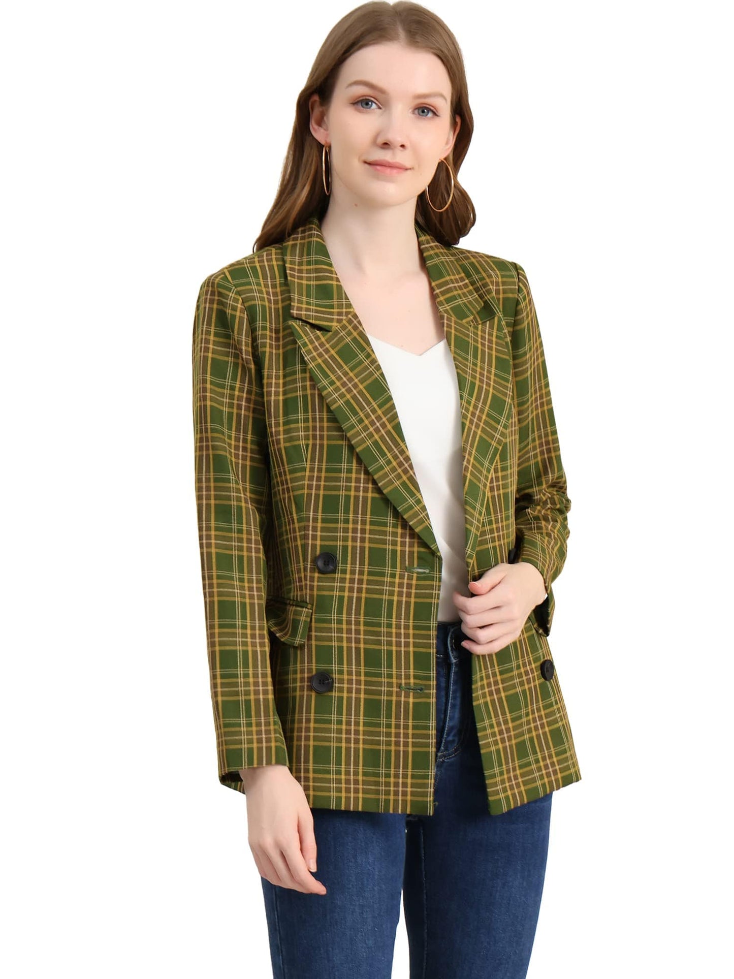 Allegra K Women's Notched Lapel Double Breasted Work Formal Blazer Jacket - Xpressa