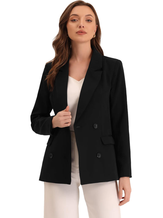 Allegra K Women's Notched Lapel Double Breasted Work Formal Blazer Jacket - Xpressa