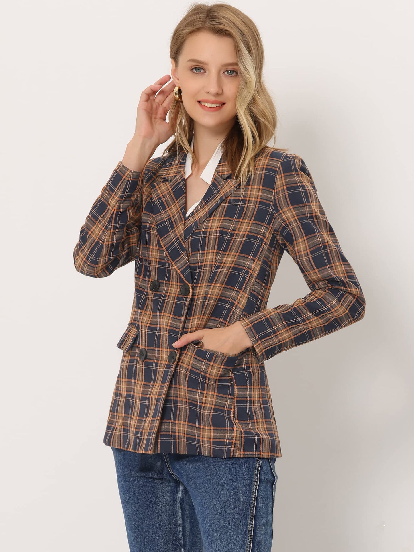 Allegra K Women's Notched Lapel Double Breasted Work Formal Blazer Jacket - Xpressa