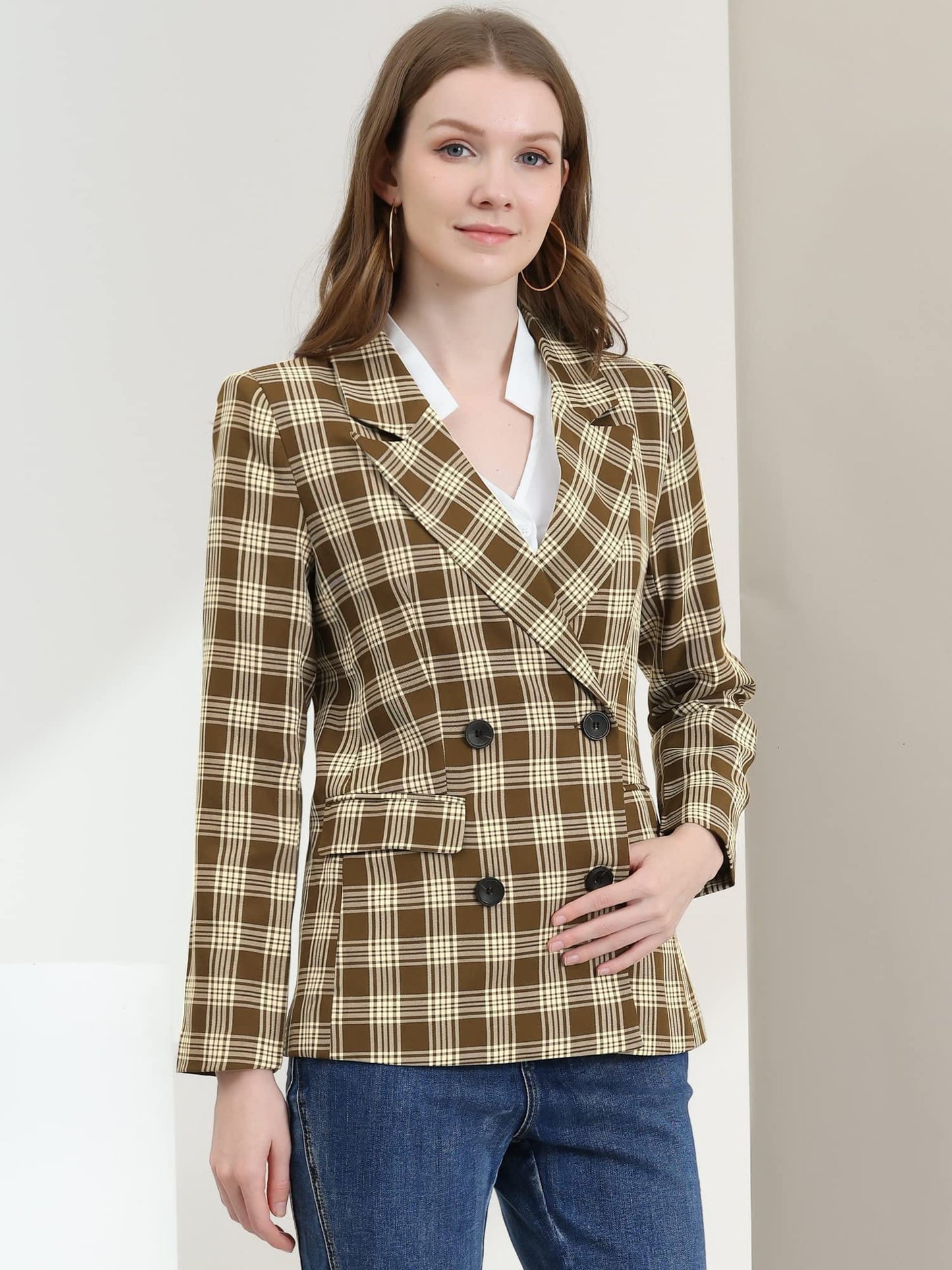 Allegra K Women's Notched Lapel Double Breasted Work Formal Blazer Jacket - Xpressa
