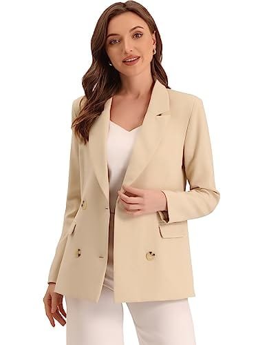 Allegra K Women's Notched Lapel Double Breasted Work Formal Blazer Jacket - Xpressa