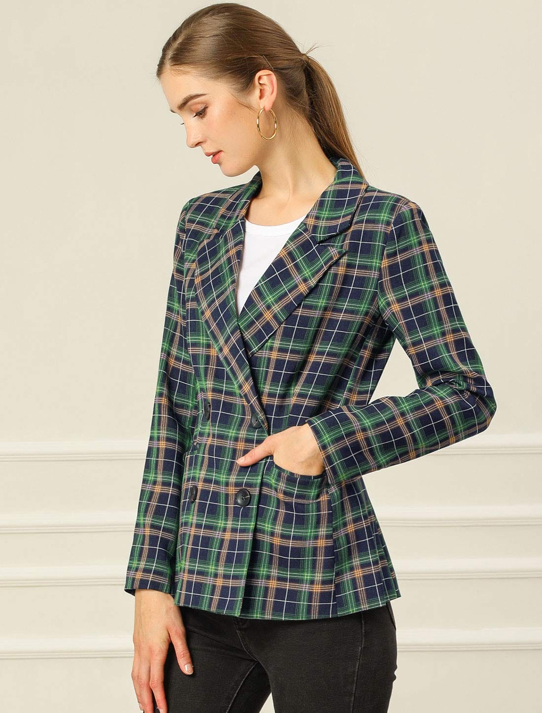 Allegra K Women's Notched Lapel Double Breasted Work Formal Blazer Jacket - Xpressa