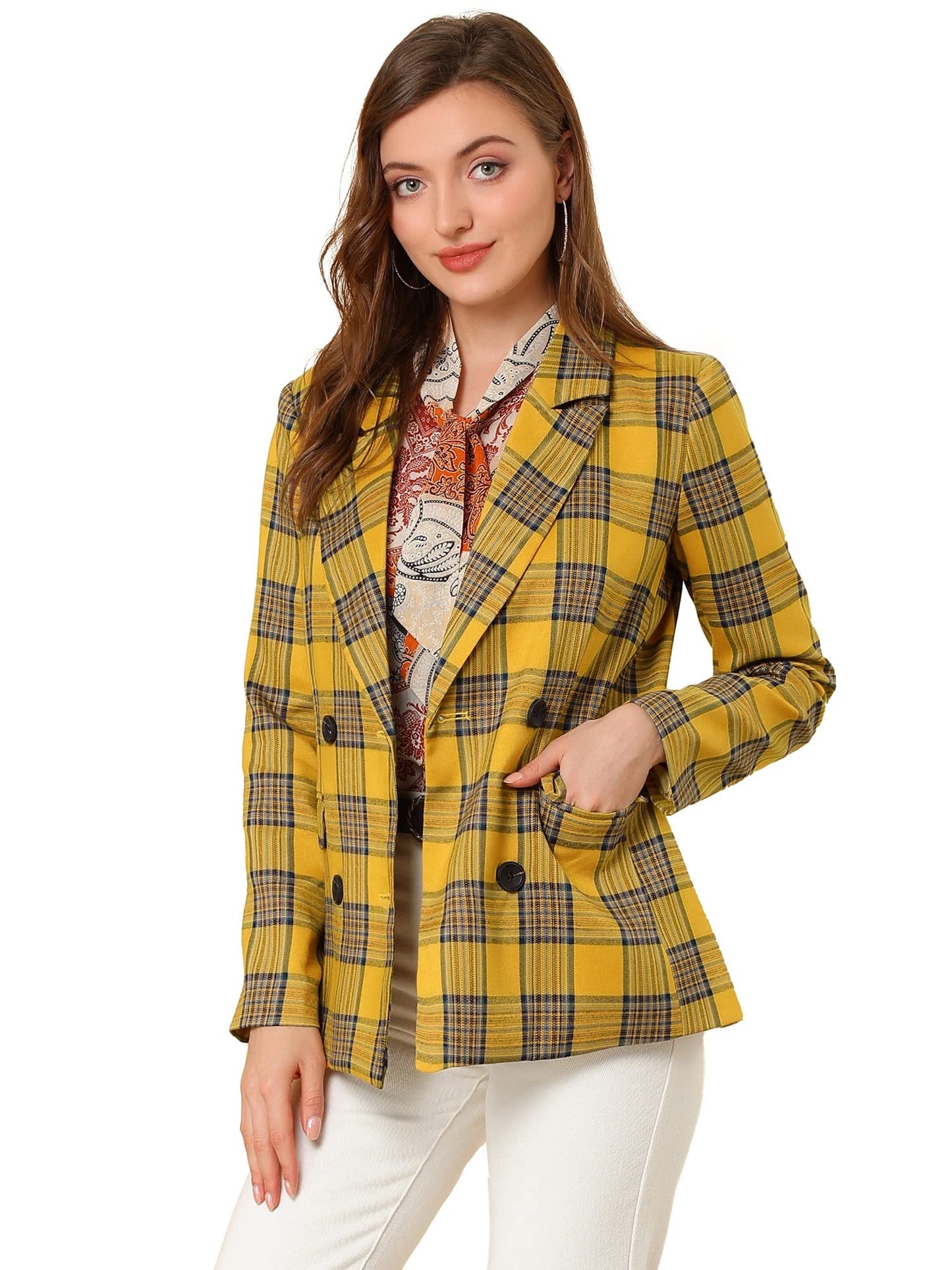 Allegra K Women's Notched Lapel Double Breasted Work Formal Blazer Jacket - Xpressa