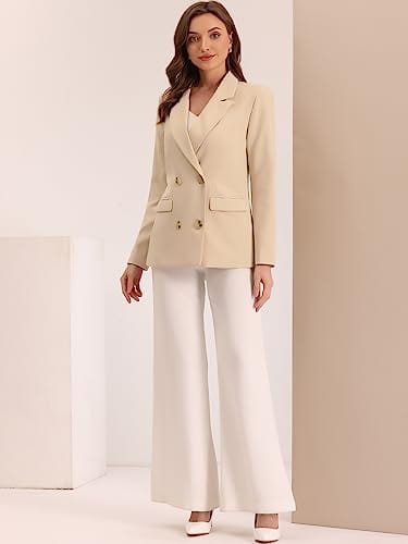 Allegra K Women's Notched Lapel Double Breasted Work Formal Blazer Jacket - Xpressa