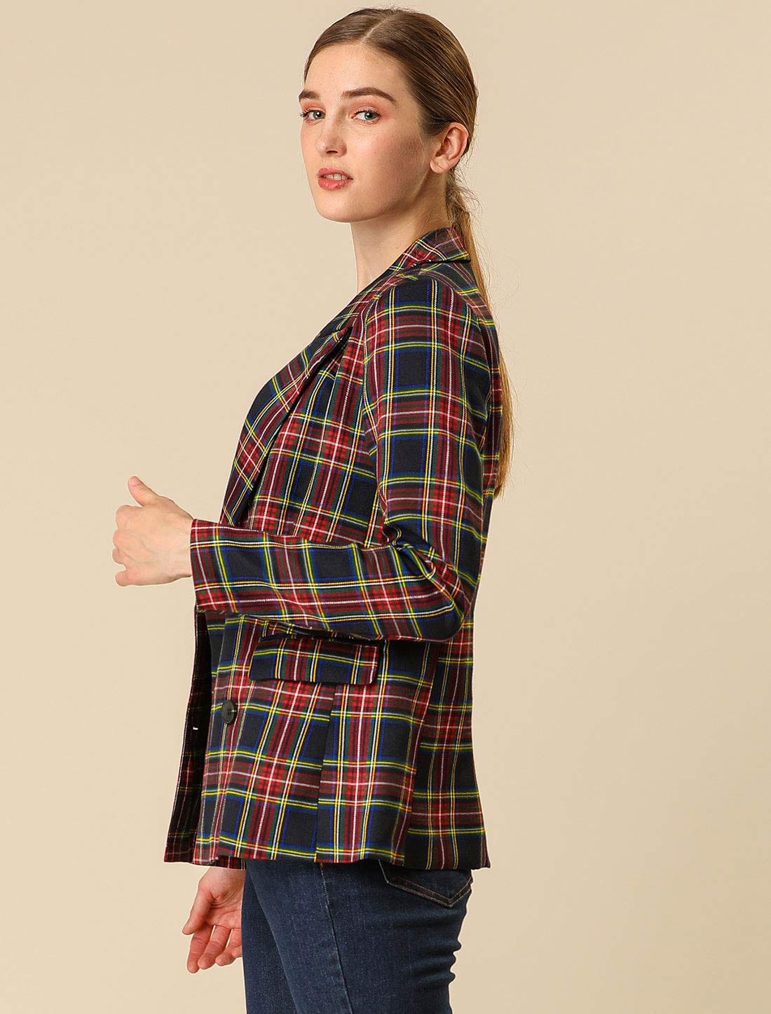 Allegra K Women's Notched Lapel Double Breasted Work Formal Blazer Jacket - Xpressa