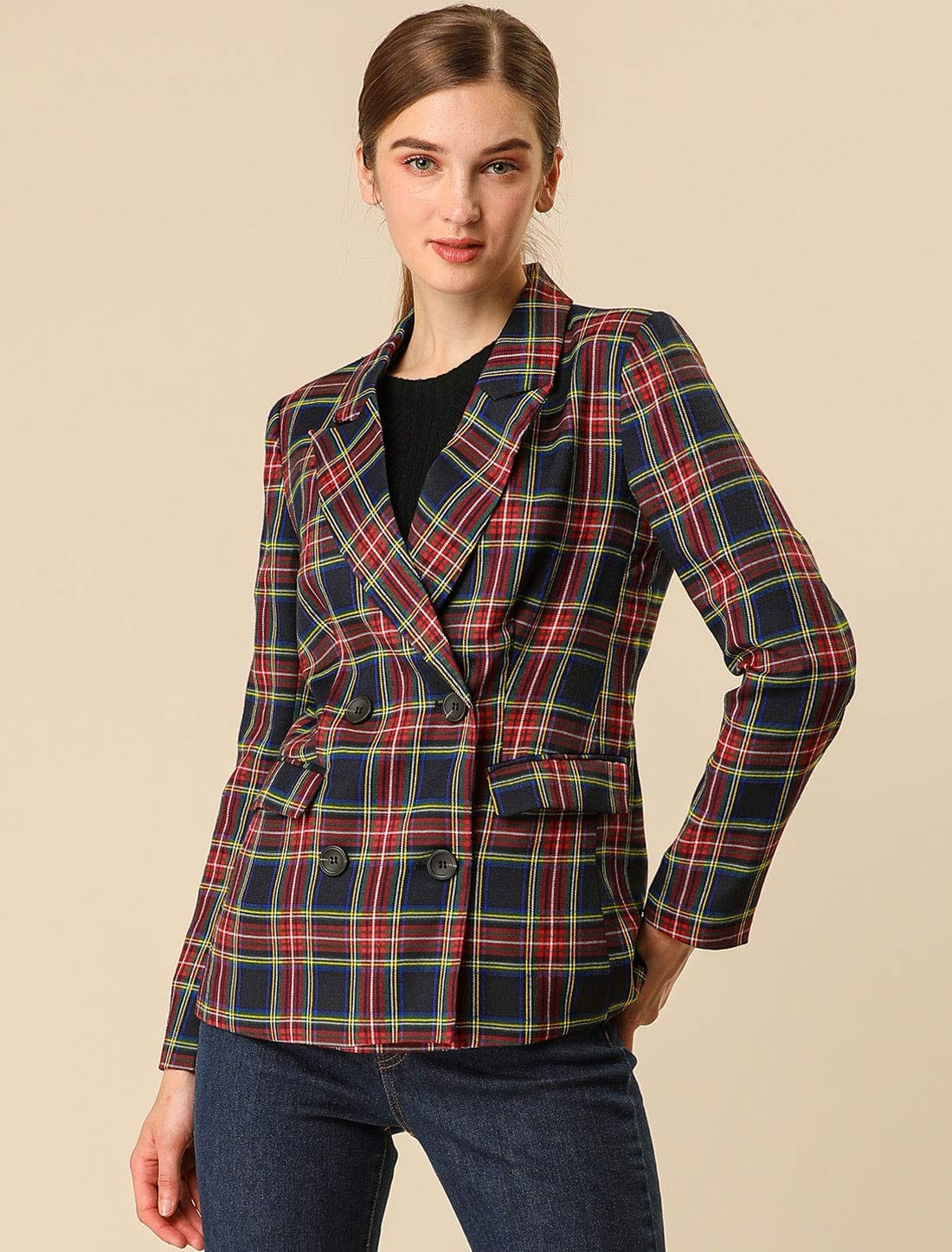 Allegra K Women's Notched Lapel Double Breasted Work Formal Blazer Jacket - Xpressa