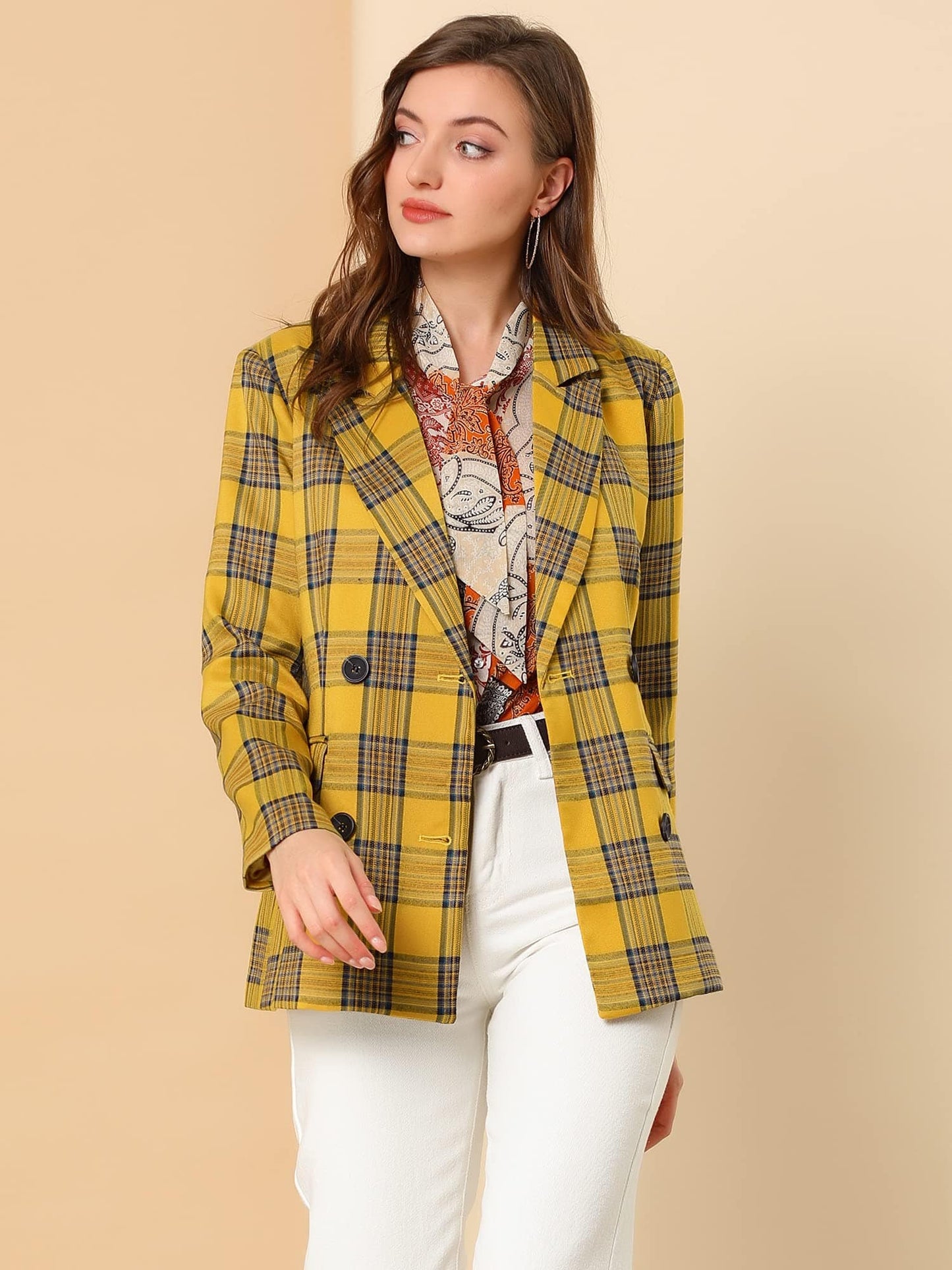 Allegra K Women's Notched Lapel Double Breasted Work Formal Blazer Jacket - Xpressa