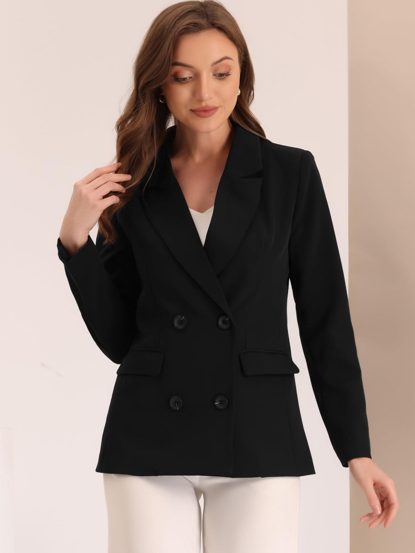 Allegra K Women's Notched Lapel Double Breasted Work Formal Blazer Jacket - Xpressa