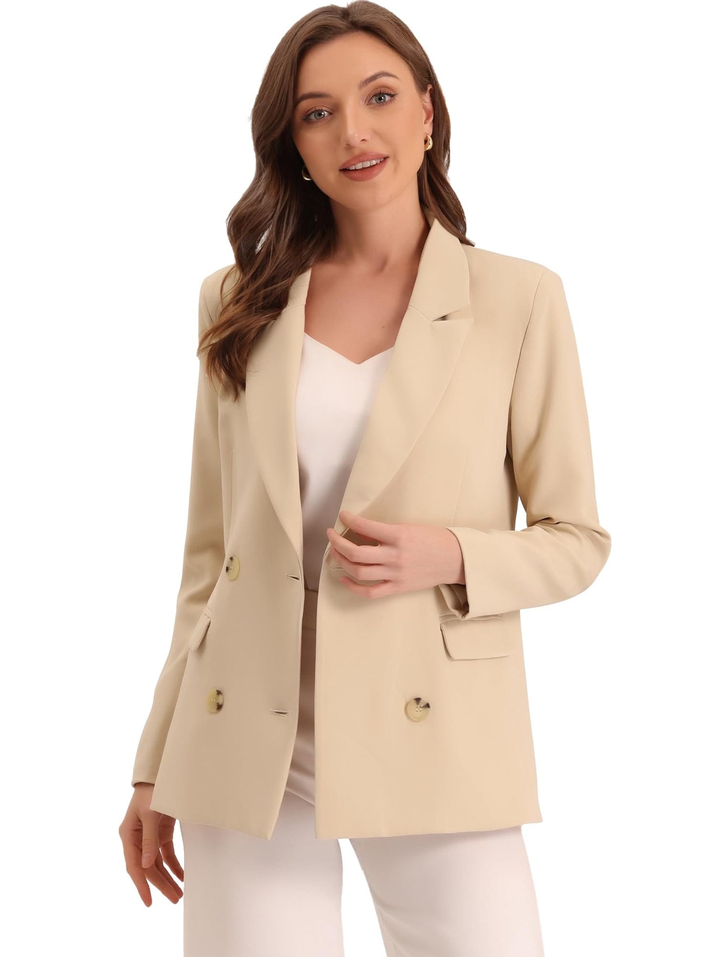 Allegra K Women's Notched Lapel Double Breasted Work Formal Blazer Jacket - Xpressa